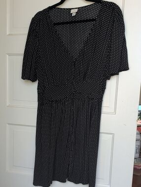 a new day Black and White Polka Dot Wrap-Style Midi Dress